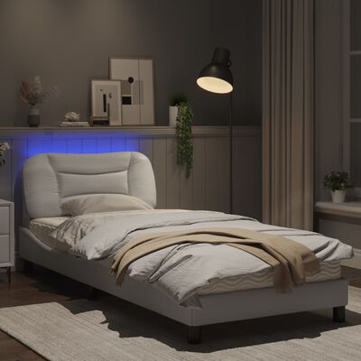 vidaXL Rama łóżka z LED, biała, 80x200 cm, sztuczna skóra