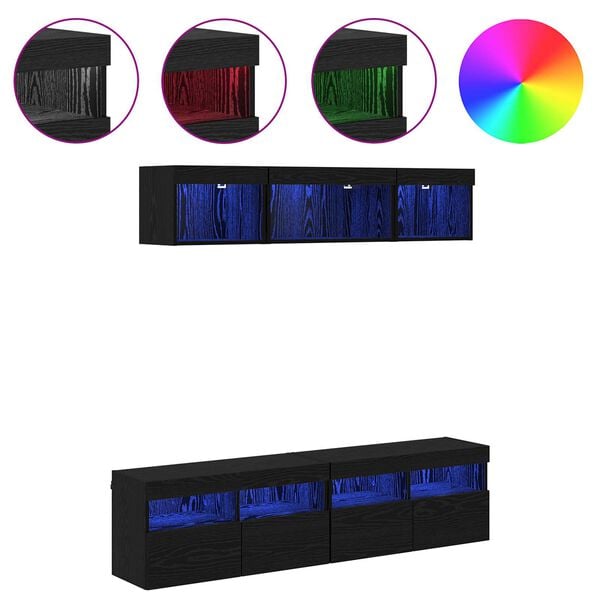 vidaXL Jednostki TV na ścianę z LED 5 pcs Czarny Dąb 80 x 30 x 40 cm