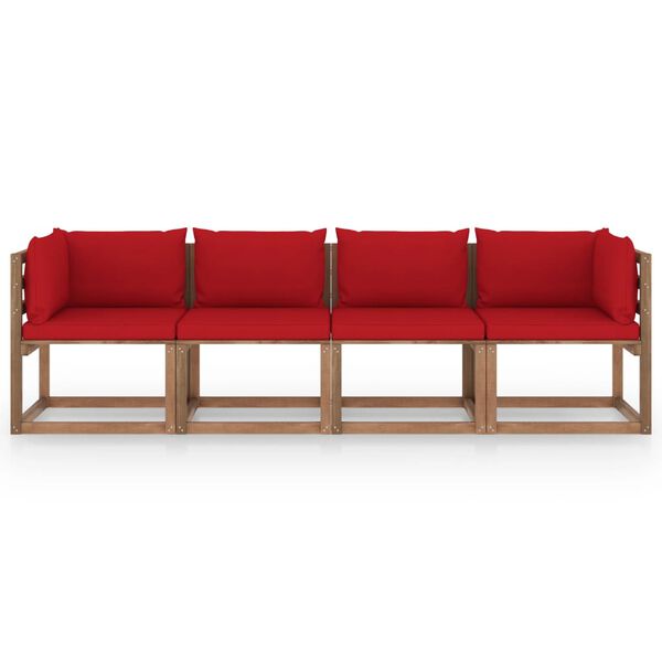 vidaXL Sofa 4-os. z palet, z poduszkami, impregnowane drewno sosnowe