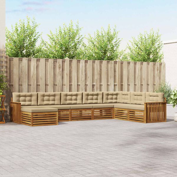 vidaXL Zestawy sof 8 pcs Naturalny i Beżowy Lite Drewno Akacji