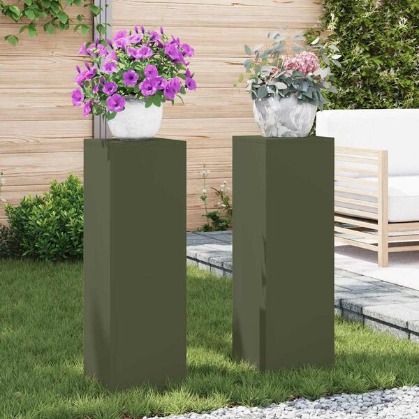 vidaXL Stojak na rośliny 2 pcs oliwkowy 24 x 24 x 75 cm Stal