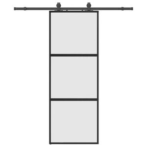 vidaXL Drzwi przesuwne z zestawem okuć czarne 76x205cm szkło hartowane