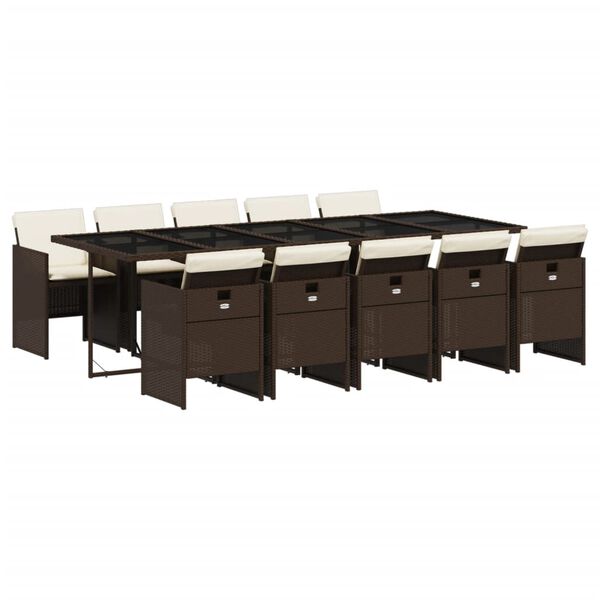 vidaXL 11-cz. zestaw mebli ogrodowych, poduszki, brązowy, rattan PE