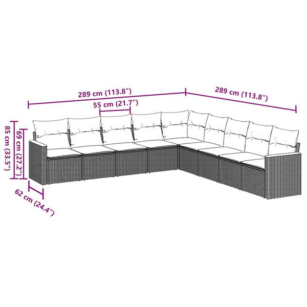 vidaXL 9-cz. zestaw wypoczynkowy do ogrodu, z poduszkami, czarny
