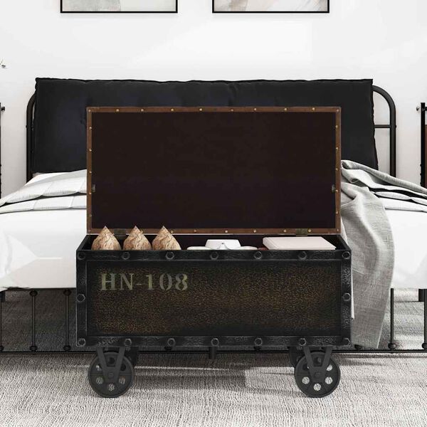 vidaXL Ławka ze schowkiem, lite drewno i sztuczna sk&oacute;ra, 80,5x41x50 cm