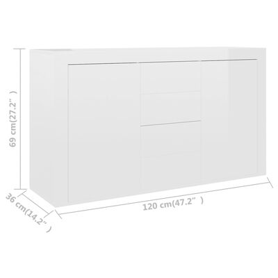 vidaXL Komoda na wysoki połysk, biała, 120x36x69 cm, płyta wiórowa