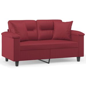 vidaXL 2-os. sofa z poduszkami, winna czerwień, 120 cm, sztuczna sk&oacute;ra