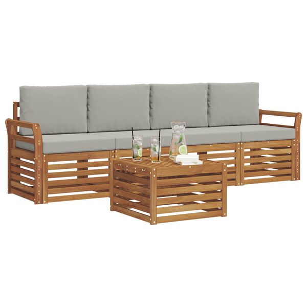 vidaXL Zestawy sof 5 pcs Naturalny i Jasny Szary Lite Drewno Akacji