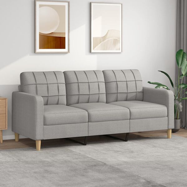 vidaXL Sofa 3-osobowa, jasnoszara, 180 cm, tapicerowana tkaniną
