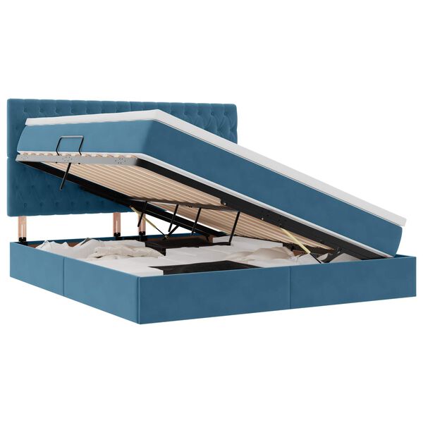 vidaXL Ł&oacute;żko z miejscem na przechowywanie i LED z LED Ciemnoniebieski