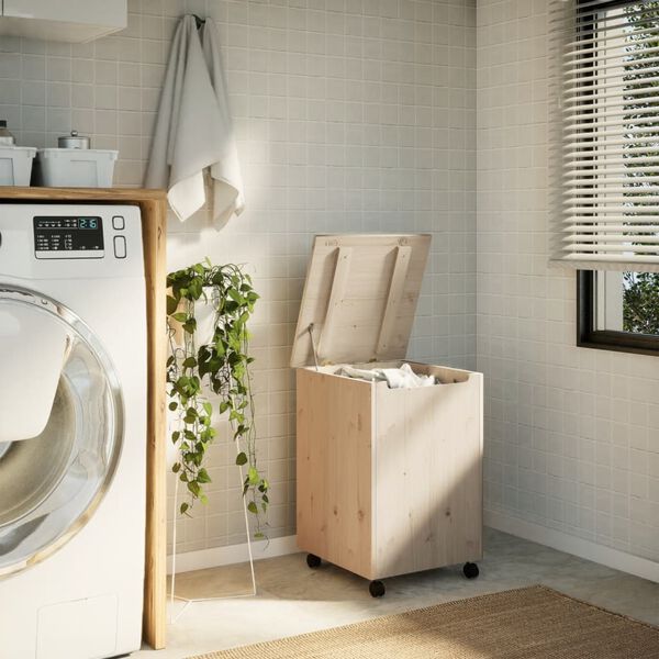 vidaXL Kosz na pranie RANA, z k&oacute;łkami, 45x45x64 cm, drewno sosnowe