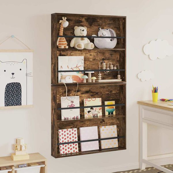 vidaXL Regał na gazety z p&oacute;łką 2 pcs Dąb wędzony 80 x 12 x 70 cm