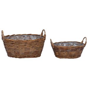 vidaXL Kosz na rośliny z przechowywaniem 2 pcs Brązowy Rattan Lacak