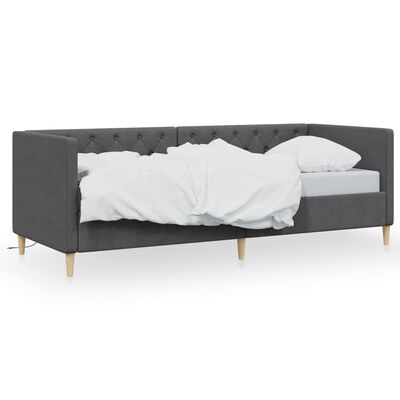 vidaXL Rama łóżka, USB, ciemnoszara, tapicerowana tkaniną, 90x200 cm