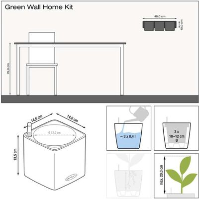 LECHUZA Donice Green Wall Home Kit, 3 szt., błyszczący antracytowy