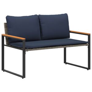 vidaXL ławka z poduszką Szary i granatowy 115 x 65 x 72 cm rattan