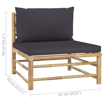 vidaXL Środkowa sofa ogrodowa z ciemnoszarymi poduszkami, bambusowa