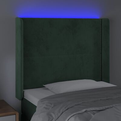 vidaXL Zagłówek do łóżka z LED, ciemnozielony 103x16x118/128cm aksamit