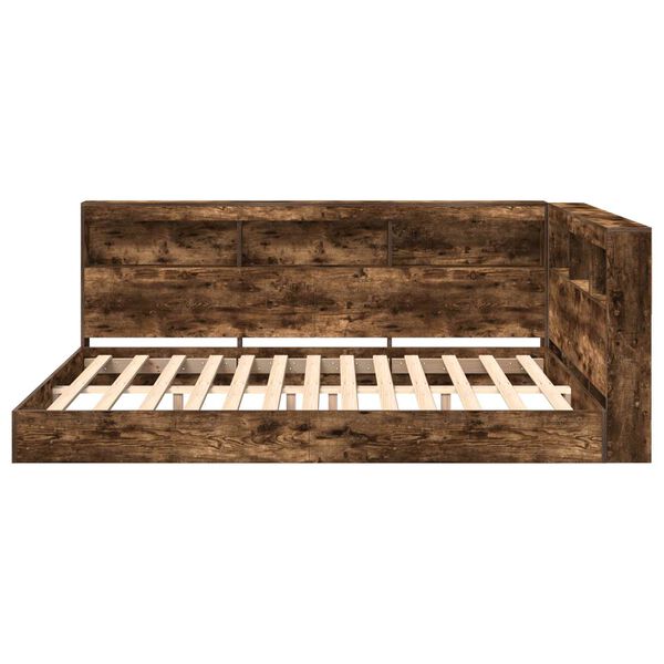 vidaXL Ł&oacute;żko z Biblioteczką Z zagł&oacute;wkiem Wędzony dąb 160 x 200 cm