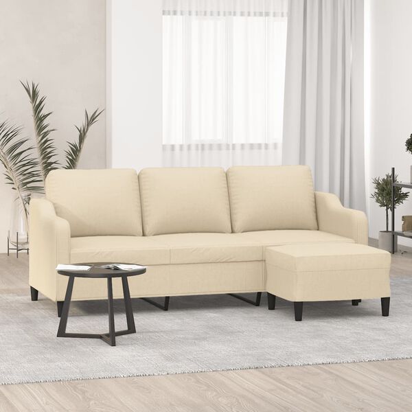 vidaXL Sofa 3-osobowa, kremowa, 180 cm, tapicerowana tkaniną