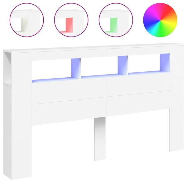 vidaXL Wezgłowie ł&oacute;żka z LED, białe, 180x18,5x103,5 cm