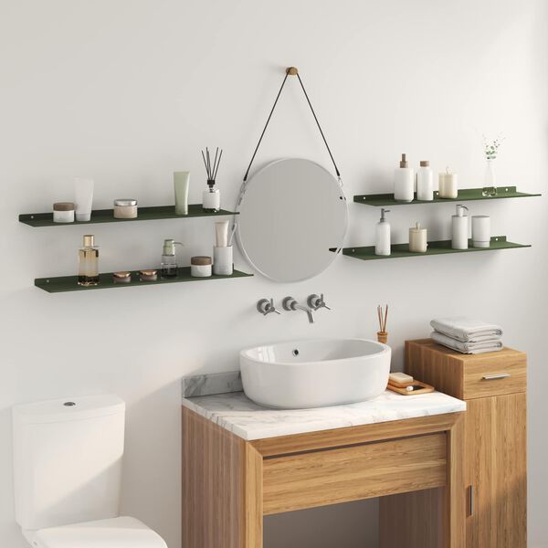 vidaXL P&oacute;łka wisząca 4 pcs Zielony oliwkowy 80 x 18 x 2,5 cm Stal