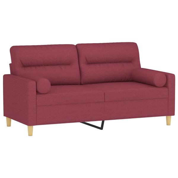 vidaXL 2-osobowa sofa z poduszkami, winna czerwień, 140 cm, tkanina