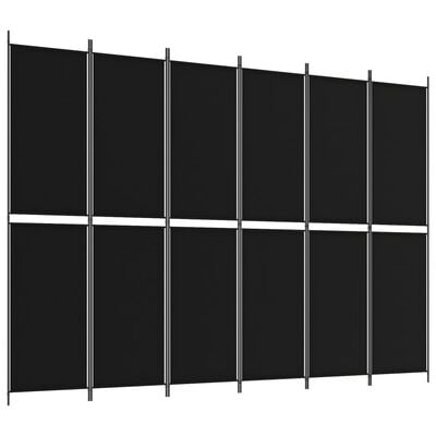 vidaXL Parawan 6-panelowy, czarny, 300x220 cm, tkanina