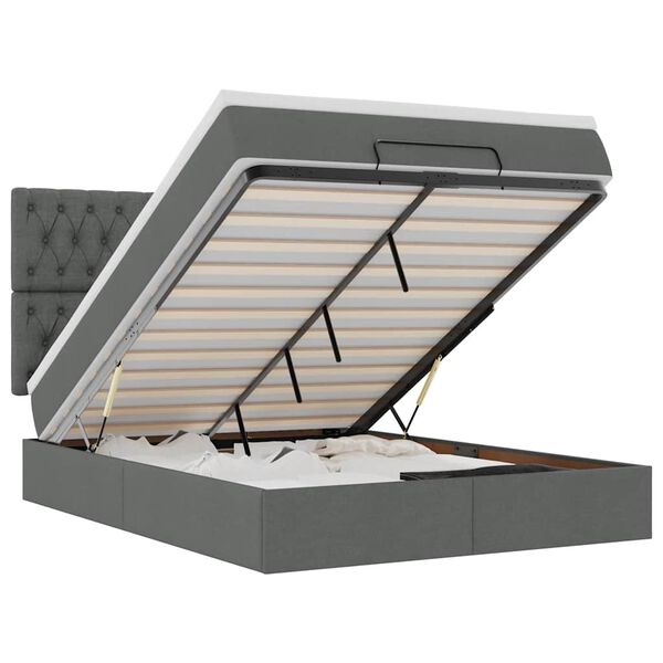 vidaXL Rama ł&oacute;żka otomana z materacem, szara , 140x200 cm, tkanina