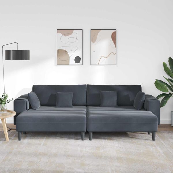 vidaXL Sofa z poduszką 3 pcs Ciemnoszary Aksamit