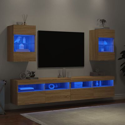 vidaXL Ścienne szafki TV z LED, 2 szt., dąb sonoma, 40x30x60,5 cm