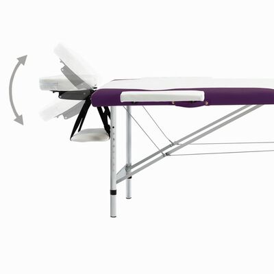 vidaXL 2-strefowy, składany stół do masażu, aluminium, biało-fioletowy