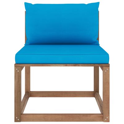 vidaXL Ogrodowa sofa narożna z palet, z jasnoniebieskimi poduszkami