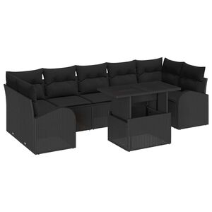 vidaXL Zestaw Sof na Ogr&oacute;d z poduszką 8 pcs Czarny Rattan poli