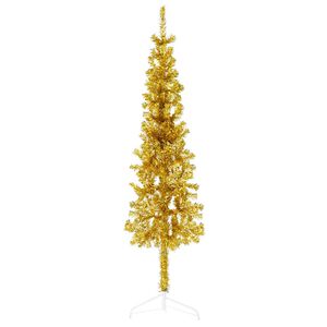 vidaXL Smukła choinka poł&oacute;wka ze stojakiem, sztuczna, złota, 120 cm