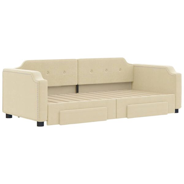 vidaXL Sofa rozsuwana z szufladami, kremowa, 80x200 cm, tkanina
