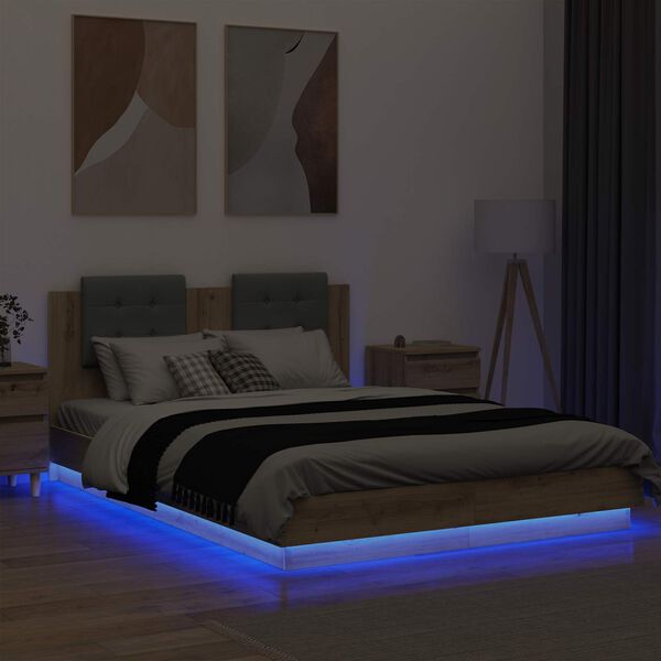 vidaXL Rama ł&oacute;żka z wezgłowiem Dąb rzemieślniczy 120 x 200 cm