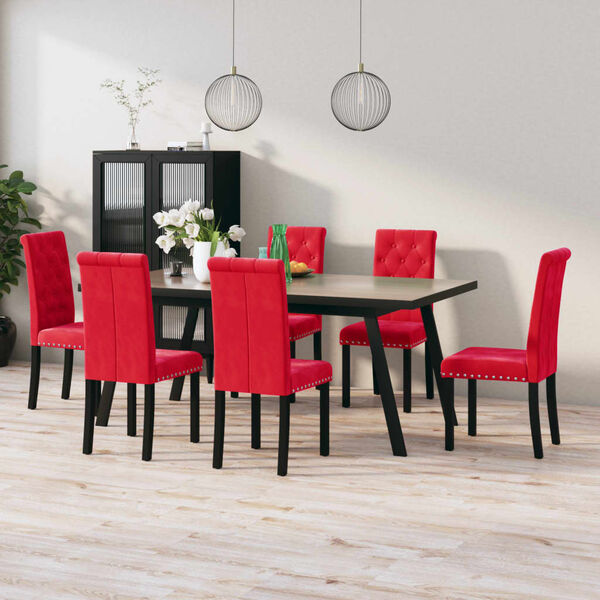 vidaXL Krzesła stołowe, 6 szt., winna czerwień, obite aksamitem