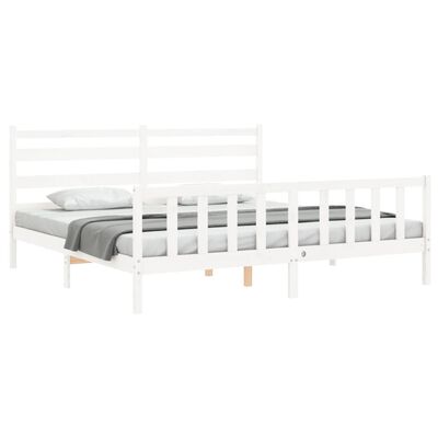 vidaXL Rama łóżka z wezgłowiem, biała, 200x200 cm, lite drewno