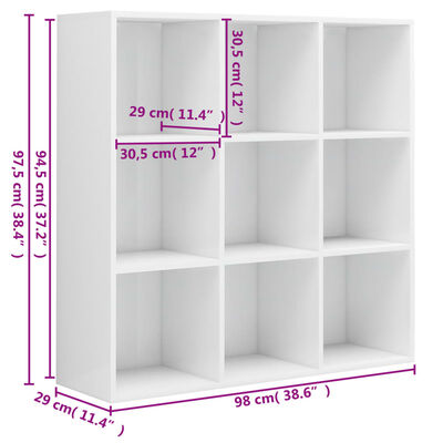 vidaXL Regał na książki, wysoki połysk, biały, 98x29x97,5 cm