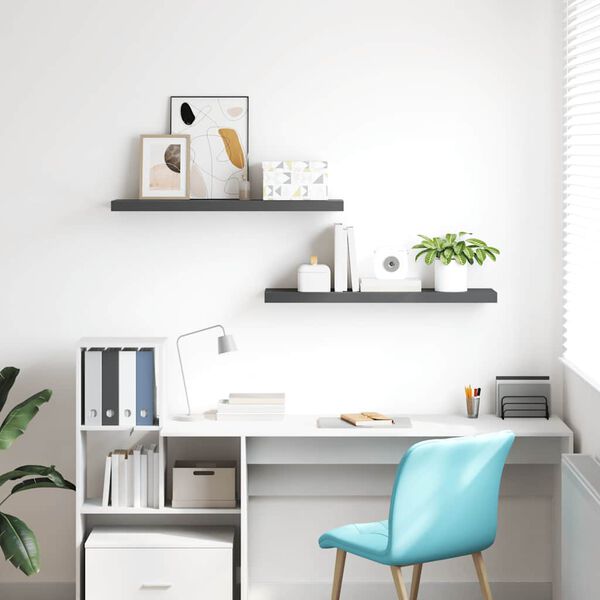 vidaXL P&oacute;łki ścienne, 2 szt, wysoki połysk, szare, 90x23,5x3,8 cm, MDF