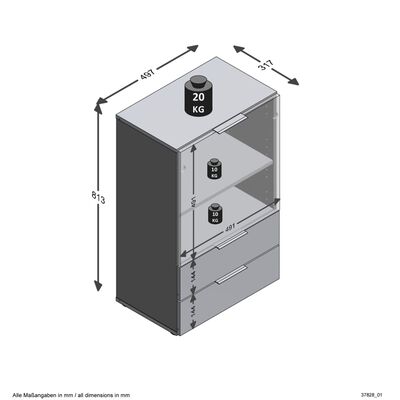 FMD Komoda z szufladą i drzwiczkami, 49,7x31,7x81,3 cm, czarna