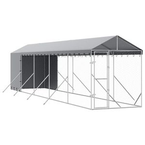 vidaXL Kojec dla psa, z dachem, srebrny, 2x10x2,5m, stal galwanizowana