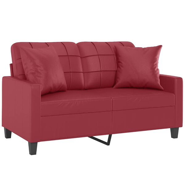 vidaXL 2-os. sofa z poduszkami, winna czerwień, 120 cm, sztuczna skóra