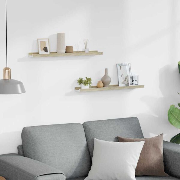 vidaXL P&oacute;łki ścienne, 2 szt., biel i dąb sonoma, 60x9x3 cm