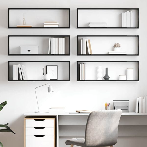 vidaXL P&oacute;łki ścienne kostki, 6 szt., czarne z połyskiem, 80x15x26,5 cm