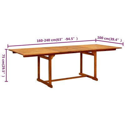 vidaXL Ogrodowy stół jadalniany, (160-240)x100x75 cm, drewno akacjowe