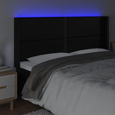 vidaXL Zagłówek do łóżka z LED, czarny 183x16x118/128cm sztuczna skóra