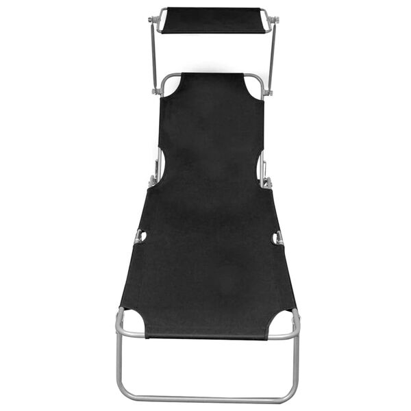 vidaXL Składany leżak z zadaszeniem, czarny, aluminium