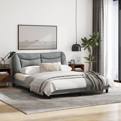 vidaXL Rama łóżka z zagłówkiem, jasnoszara, 160x200 cm, obita tkaniną